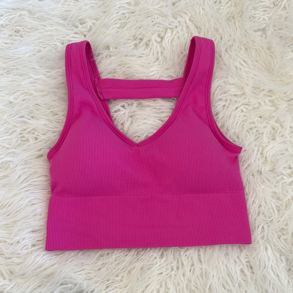 Pink Ribbed Crop Top